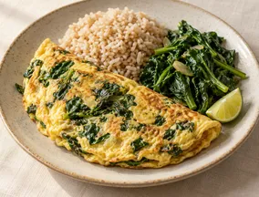 Telur dadar + tumis bayam + nasi merah porsi kecil